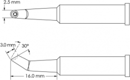 Soldering tip, Hoof shape, Ø 2.5 mm, (L) 16 mm, GT6-HF3025V