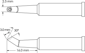 Soldering tip, Hoof shape, Ø 2.5 mm, (L) 16 mm, GT6-HF3025V