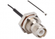 Coaxial Cable, TNC jack (straight) to AMC plug (angled), 50 Ω, 1.13 mm micro cable, grommet black, 100 mm
