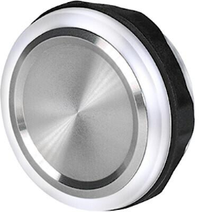 Pushbutton, silver, illuminated  (RGB), 0.1 A/60 V, mounting Ø 30 mm, IP67, 3-126-793