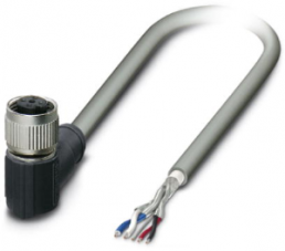 Sensor actuator cable, M12-cable socket, angled to open end, 5 pole, 10 m, PVC, gray, 4 A, 1405984