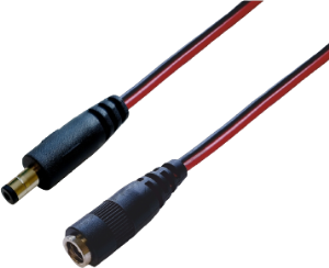 DC extension cable, Plug 2.5 x 5.5 mm, straight, Socket 2.5 x 5.5 mm, straight, red/black, 075907