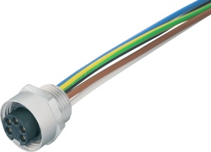 Sensor actuator cable, 7/8"-flange socket, straight to open end, 4 pole + PE, 0.2 m, 6 A, 09 2450 300 05