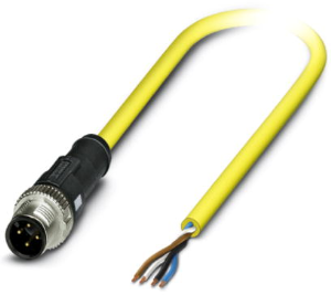 Sensor actuator cable, M12-cable plug, straight to open end, 4 pole, 2 m, PVC, yellow, 4 A, 1406226
