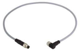Sensor actuator cable, M8-cable plug, straight to M8-cable socket, angled, 3 pole, 10 m, PVC, gray, 21348083380100