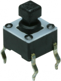 Short-stroke pushbutton, Form A (N/O), 50 mA/24 VDC, unlit , actuator (black, L 2.89 mm), 1.56 N, THT