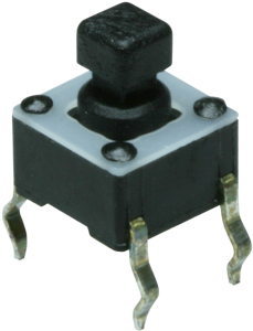 Short-stroke pushbutton, Form A (N/O), 50 mA/24 VDC, unlit , actuator (black, L 2.89 mm), 1.56 N, THT