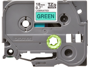 Labelling tape cartridge, 18 mm, tape green, font black, 8 m, TZE-741