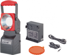 Portable searchlight SL 5 LED Set, 456441, with charging station, power cord, cable with automotive plug 12/24 VDC, orange add-on lens