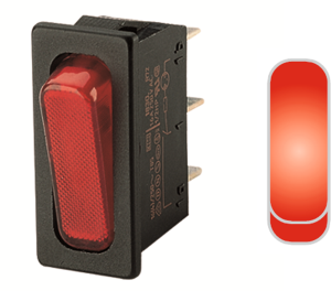 Rocker switch, red, 1 pole, On-Off, off switch, 20 (4) A/250 VAC, 10 (8) A/250 VAC, IP40, illuminated, unprinted
