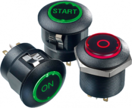 Pushbutton switch, 2 pole, black, illuminated  (red/green), 4 A/12 V, mounting Ø 24.2 mm, IP69K, FDAP1D1282F13