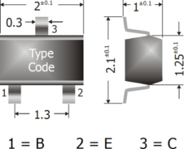 Bipolar junction transistor, NPN, 100 mA, 30 V, SMD, SOT-323, BC849CW