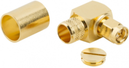 SMA plug 50 Ω, LMR-400, Belden 7810A, Belden 8214, Belden 9913, solder connection, angled, 132299