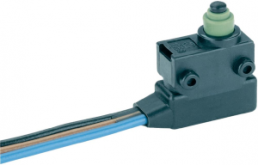 Subminiature snap-action switch, On-On, stranded wires, pin plunger, 1.8 N, 4 A/12 VDC, IP67