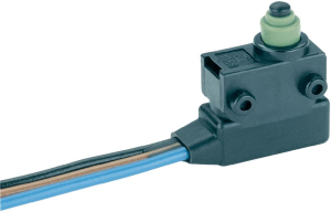 Subminiature snap-action switch, On-On, stranded wires, pin plunger, 1.8 N, 4 A/12 VDC, IP40