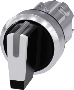 Toggle switch, illuminable, latching/groping, waistband round, white, front ring silver, 2 x 45°, mounting Ø 22.3 mm, 3SU1052-2BN60-0AA0
