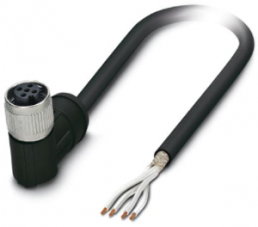 Sensor actuator cable, M12-cable socket, angled to open end, 4 pole, 2 m, PE-X, black, 4 A, 1407320