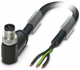 Sensor actuator cable, M12-cable plug, angled to open end, 3 pole, 2 m, PVC, black, 16 A, 1411641