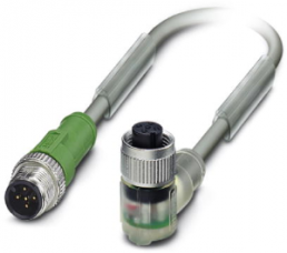 Sensor actuator cable, M12-cable plug, straight to M12-cable socket, angled, 5 pole, 1.5 m, PUR, gray, 4 A, 1454480