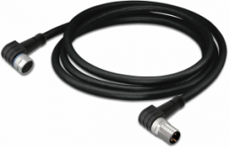 Sensor actuator cable, M8-cable socket, angled to M8-cable plug, angled, 3 pole, 1 m, PUR, black, 4 A, 756-5204/030-010