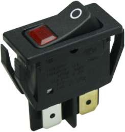 Rocker switch, red, 2 pole, On-Off, off switch, 16 (4) A/250 VAC, 10 (4) A/250 VAC, IP40, illuminated, printed