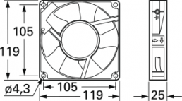 AC axial fan, 230 V, 120 x 120 x 25 mm, 120 m³/h, 34 dB, ball bearing, Panasonic, ASEP10216