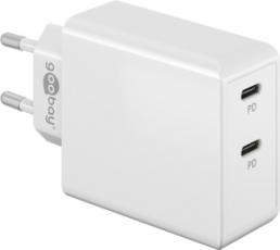 USB socket charger, Euro plug to 2x USB-C socket, 3 A, white