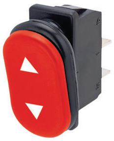 Rocker switch, black, 1 pole, On-Off-On, Changeover switch, 16 A/250 VAC, IP40/IP67, unlit, printed