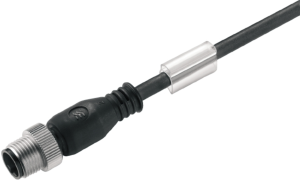 Sensor actuator cable, M12-cable plug, straight to open end, 3 pole, 0.1 m, PUR, black, 4 A, 9457810010