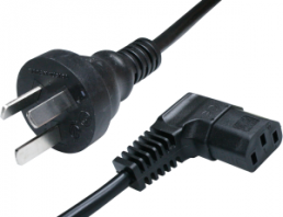 Device connection line, Argentina, plug type I, straight on C13 jack, angled, H05VV-F3G1.0mm², black, 2.5 m