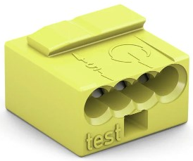 Micro junction box terminal, 4 pole, 0.6-0.8 mm², clamping points: 4, yellow, clamp connection, 6 A