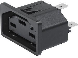 Outlet standard sheet 1, 3 pole, snap-in, PCB connection, black, 3-104-046