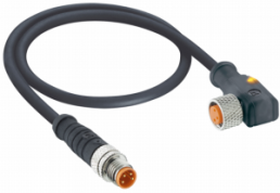 Sensor actuator cable, M8-cable plug, straight to M8-cable socket, angled, 3 pole, 1 m, PUR, black, 4 A, 0810 0806 03 L1 300 1M