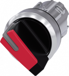 Toggle switch, illuminable, latching, waistband round, red, front ring silver, 90°, mounting Ø 22.3 mm, 3SU1052-2BF20-0AA0