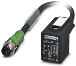 Sensor actuator cable, M12-cable plug, straight to valve connector DIN shape B, 3 pole, 0.3 m, PUR, black, 4 A, 1435289