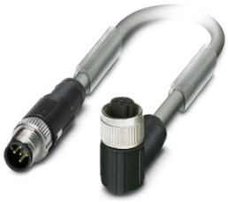Sensor actuator cable, M12-cable plug, straight to M12-cable socket, angled, 5 pole, 1 m, PUR, gray, 4 A, 1419067