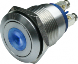 Pushbutton, 1 pole, blue, illuminated  (blue), 0.5 A/24 V, mounting Ø 19 mm, IP66, MPI001/TERM/BL