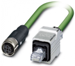 Network cable, RJ45 plug, straight to M12 socket, straight, Cat 5, SF/TQ, PVC, 10 m, green