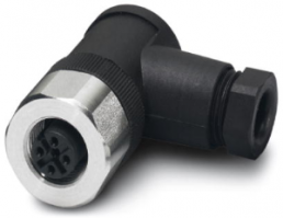 Socket, M12, 4 pole, screw connection, screw locking, angled, 1553284