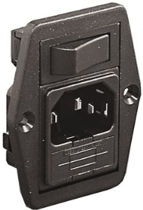 Plug C14, 3 pole, screw mounting, plug-in connection, black, BVB01/Z0000/02