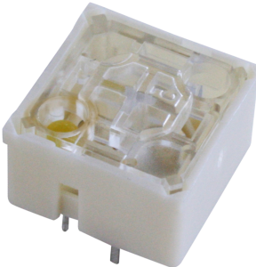 Short-stroke pushbutton, 1 Form A (N/O), 100 mA/35 V AC/DC, illuminated, yellow, actuator (transparent, L 0.7 mm), 2.9 N, THT