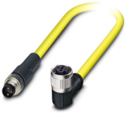 Sensor actuator cable, M8-cable plug, angled to M12-cable socket, angled, 3 pole, 1.5 m, PVC, yellow, 4 A, 1406277
