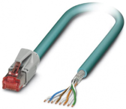 Network cable, RJ45 plug, straight to open end, Cat 6, S/FTP, PUR, 2 m, blue