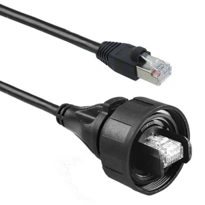 Patch cable, RJ45 plug in housing, straight to RJ45 plug, straight, Cat 6A, S/FTP, PVC, 2 m, black