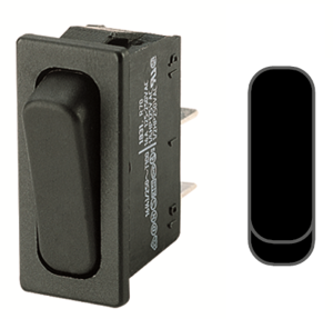 Rocker switch, black, 1 pole, On-Off-On, Changeover switch, 6 (4) A/250 VAC, IP40, unlit, unprinted
