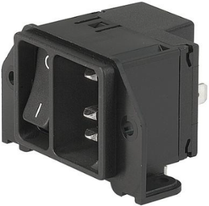 Plug C14, 3 pole, screw mounting, PCB connection, black, DC21.0021.1111