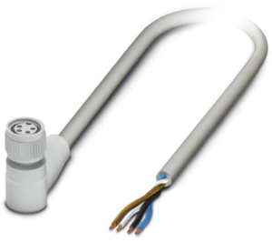 Sensor actuator cable, M8-cable socket, angled to open end, 4 pole, 3 m, PP-EPDM, gray, 4 A, 1406855
