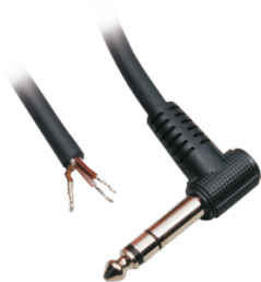 Audio connecting cable, 6.35 mm-stereo plug, angled to open end, 1,8 m, nickel-plated, black
