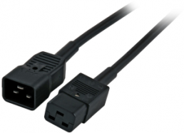 Extension line, C20-plug, straight on C19 jack, straight, H05VV-F3G1.5mm², black, 5 m