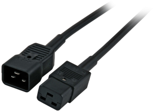 Extension line, C20-plug, straight on C19 jack, straight, H05VV-F3G1.5mm², black, 1 m